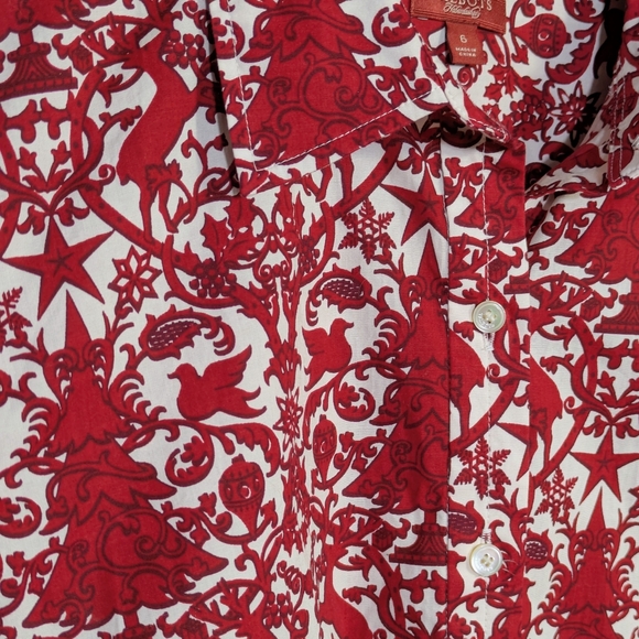 Talbots Haberdashery Holiday‎ Christmas Reindeer Buttondown Cotton Blouse/Top 6 - Picture 4 of 9